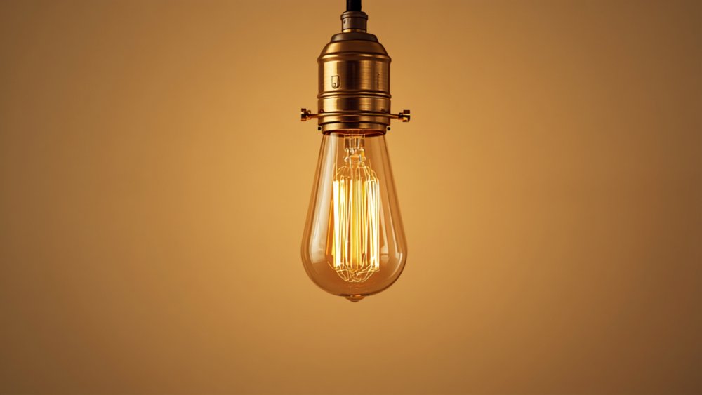 Brass lamp holder with warm filament bulb
