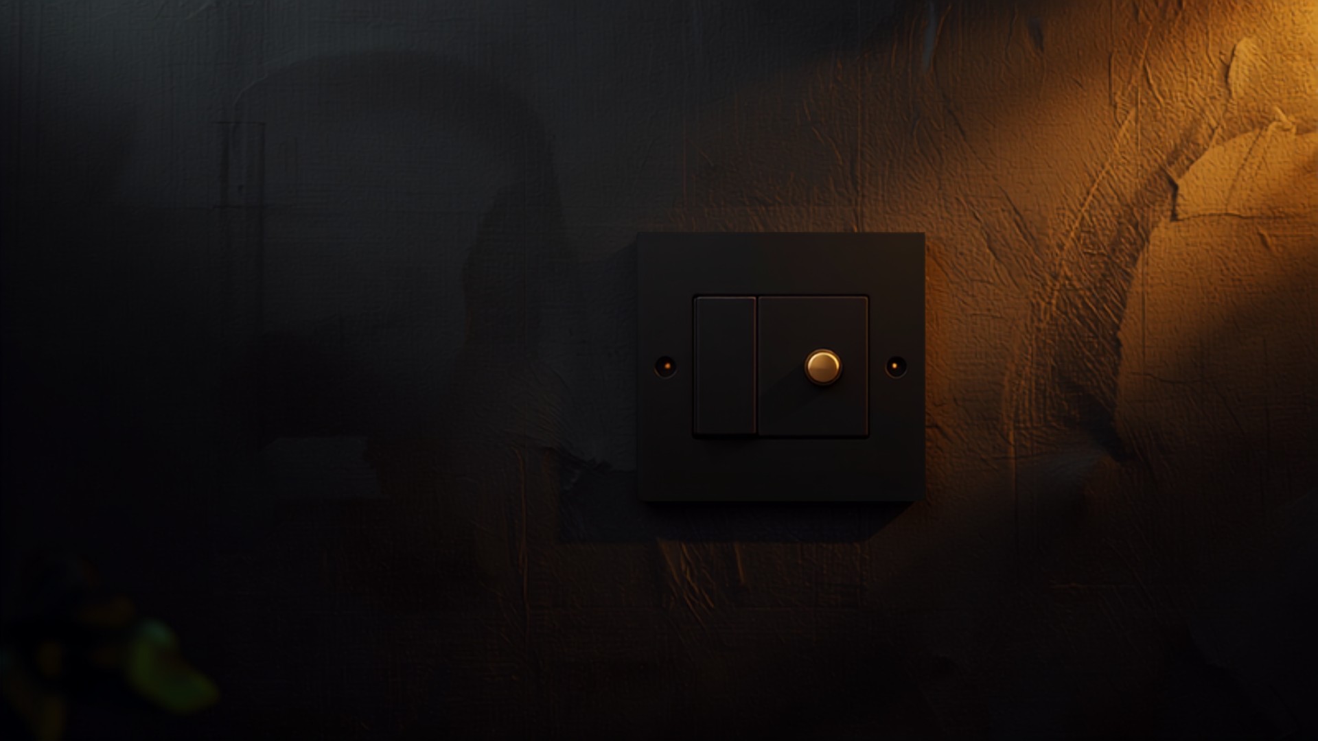 AureVolt premium switch on a charcoal wall in warm golden light